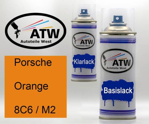 Porsche, Orange, 8C6 / M2: 400ml Sprühdose + 400ml Klarlack - Set, von ATW Autoteile West.
